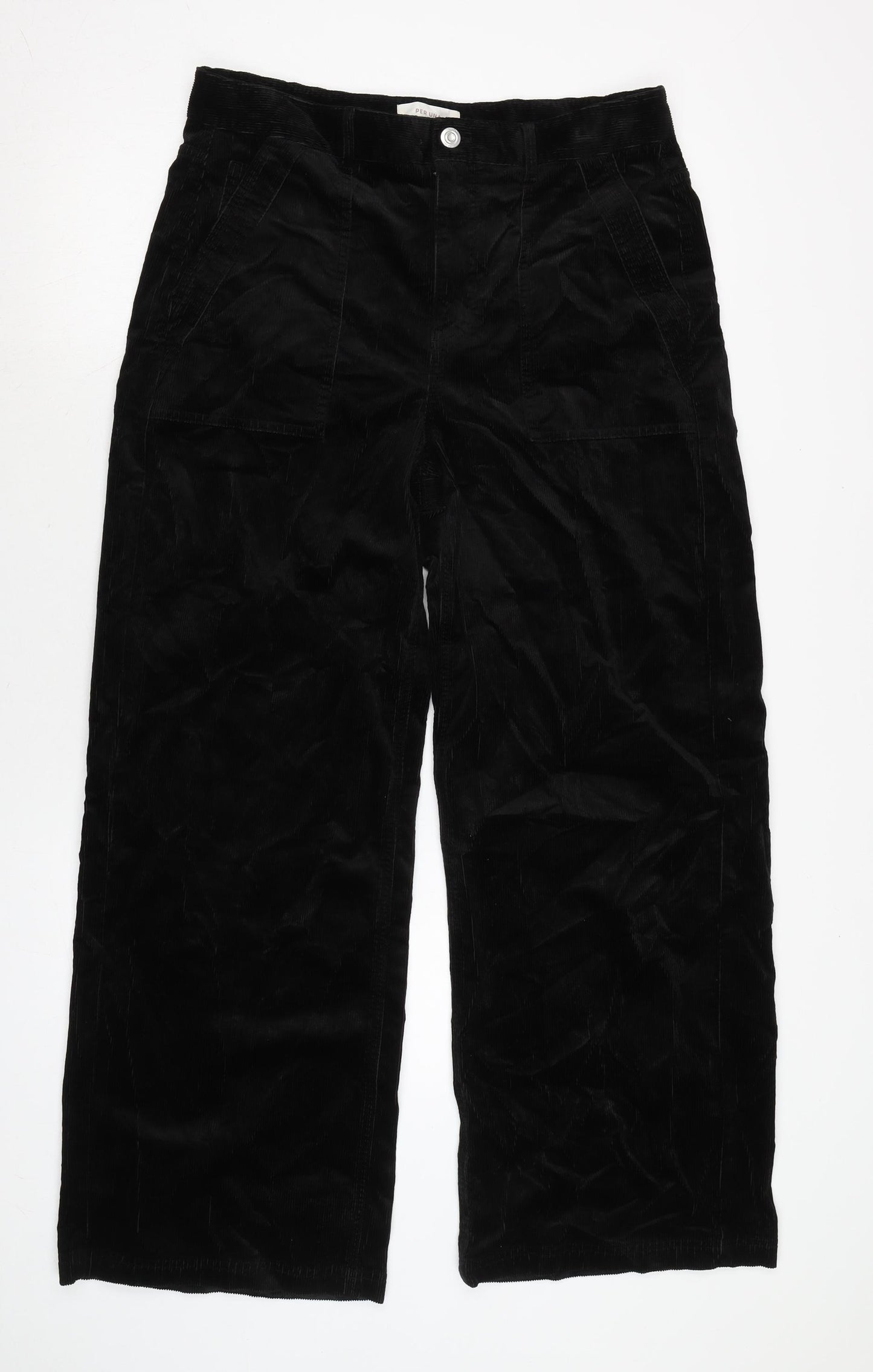 Marks and Spencer Womens Black Cotton Trousers Size 14 L30 in Regular Zip