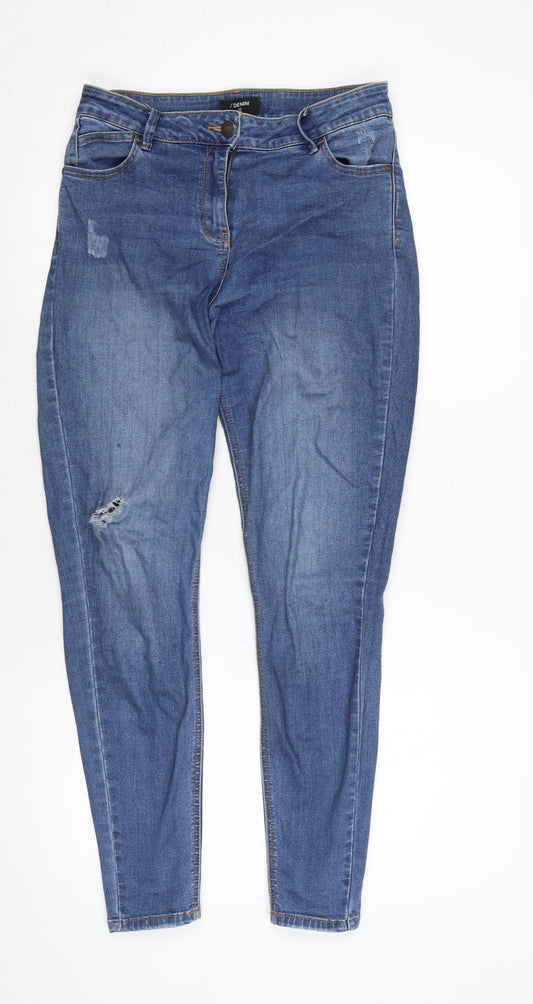 Denim & Co. Womens Blue Cotton Blend Skinny Jeans Size 10 L28 in Regular Zip