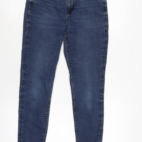 Marks and Spencer Womens Blue Cotton Blend Tapered Jeans Size 10 L26 in Regular Zip