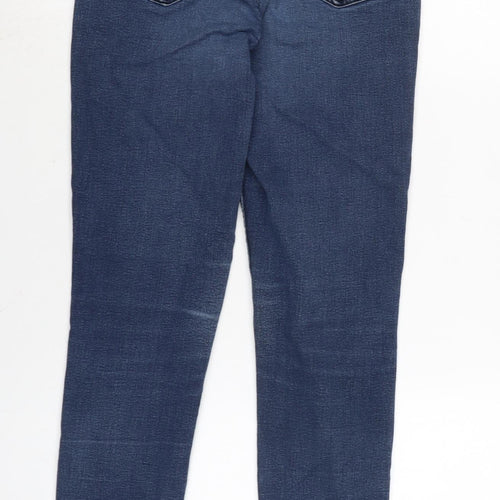 Marks and Spencer Womens Blue Cotton Blend Tapered Jeans Size 10 L26 in Regular Zip