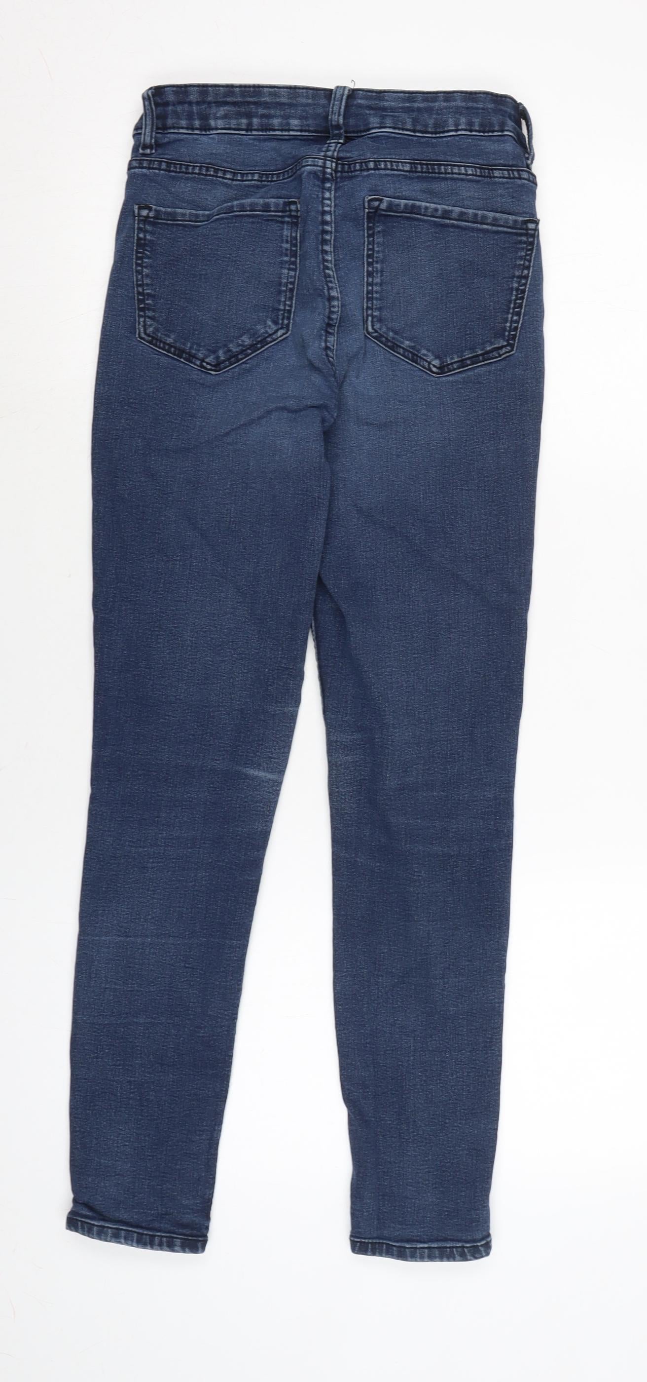 Marks and Spencer Womens Blue Cotton Blend Tapered Jeans Size 10 L26 in Regular Zip