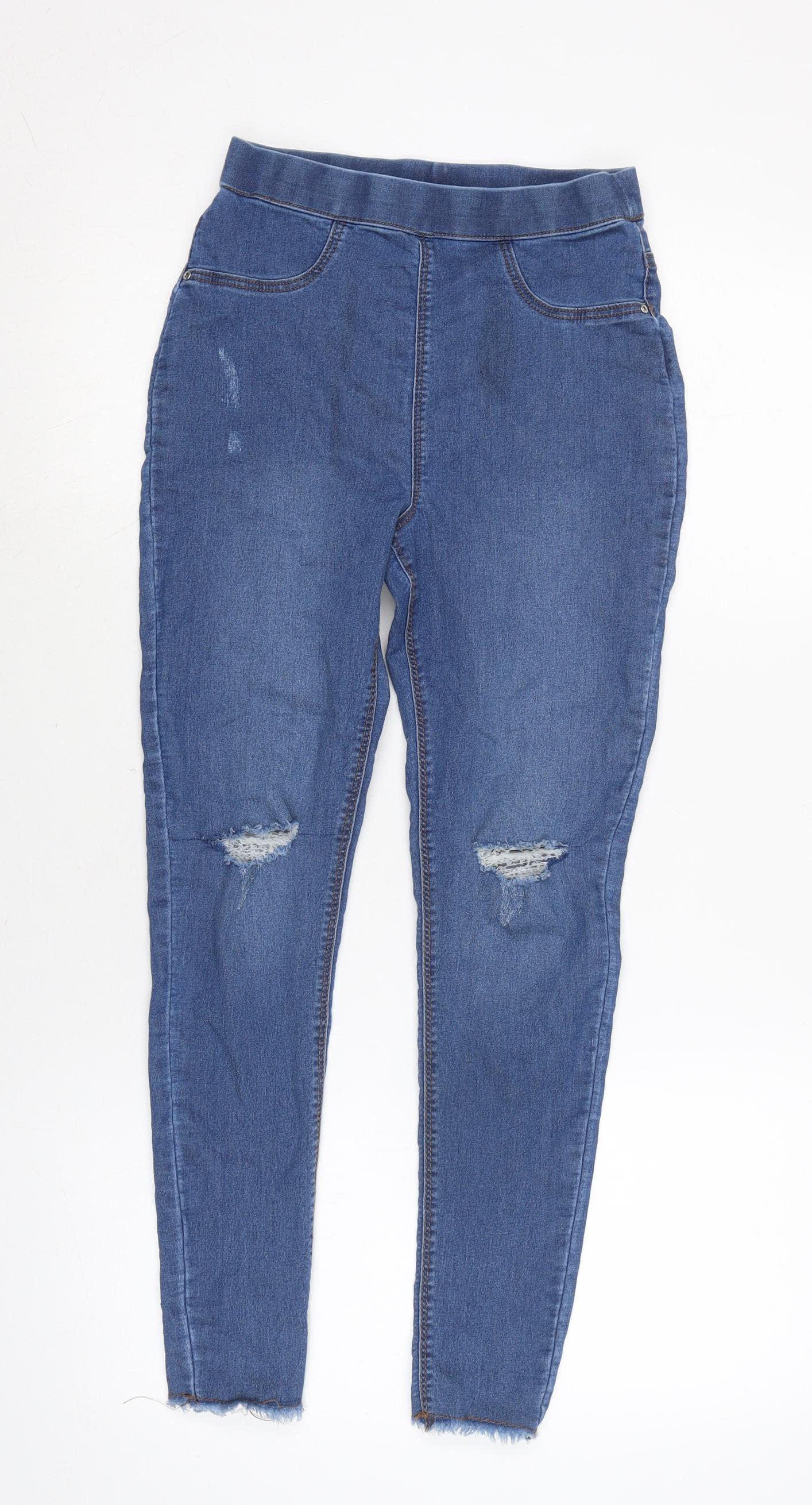 Candy Girls Blue Cotton Jegging Jeans Size 13 Years L24 in Regular - Raw Hem - Distressed.