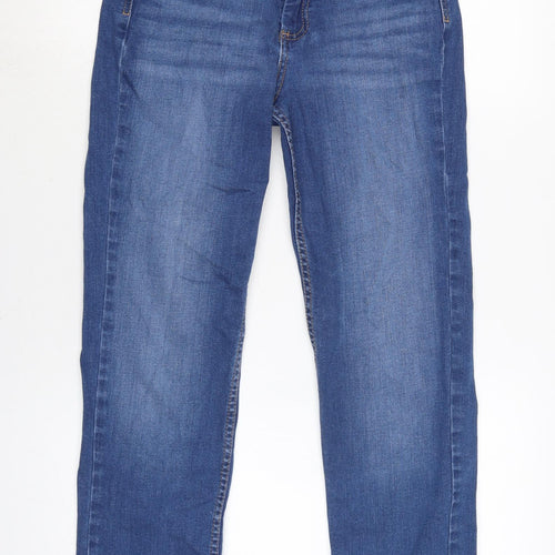 Marks and Spencer Womens Blue Cotton Blend Straight Jeans Size 10 L27.5 in Regular Zip