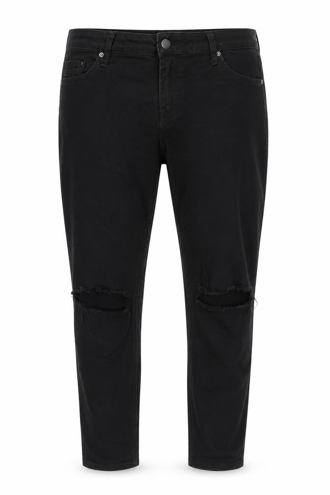 Denim & Co. Womens Black Cotton Blend Straight Jeans Size 14 L27 in Regular Zip - Distressed