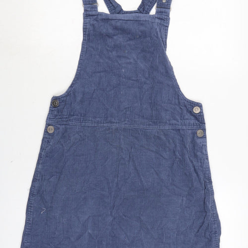 New Look Womens Blue Cotton Pinafore/Dungaree Dress Size 10 Square Neck Snap