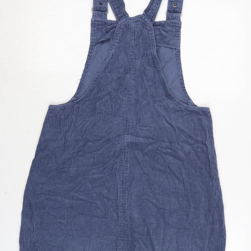 New Look Womens Blue Cotton Pinafore/Dungaree Dress Size 10 Square Neck Snap