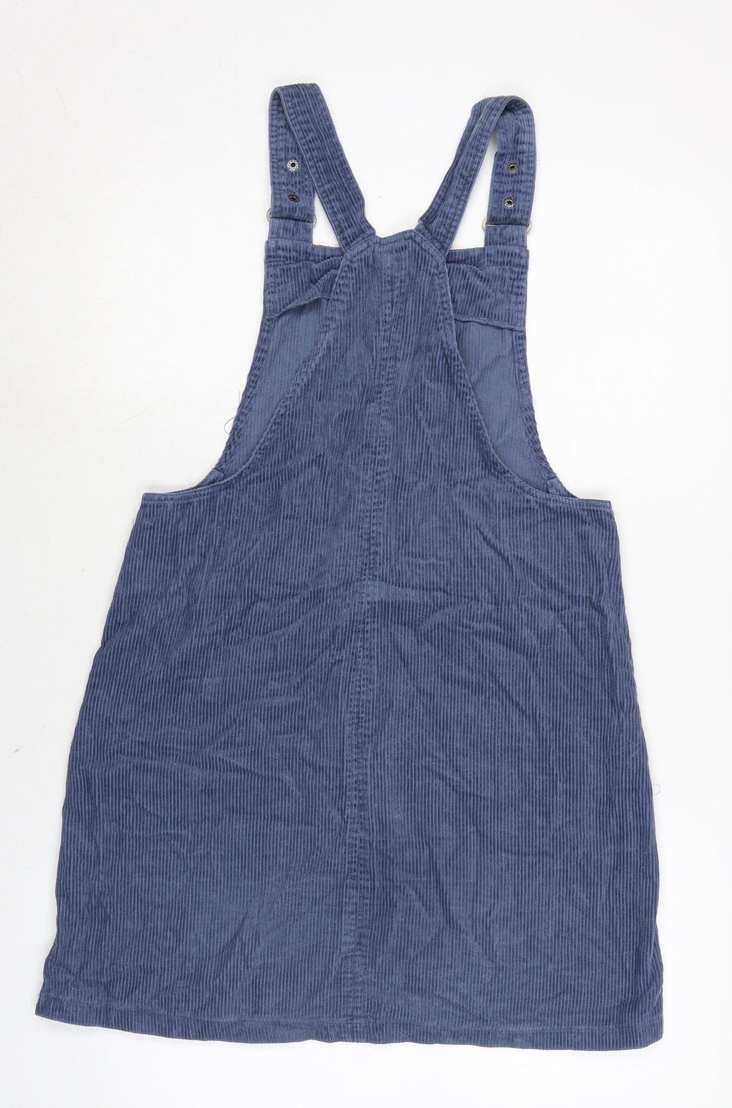New Look Womens Blue Cotton Pinafore/Dungaree Dress Size 10 Square Neck Snap