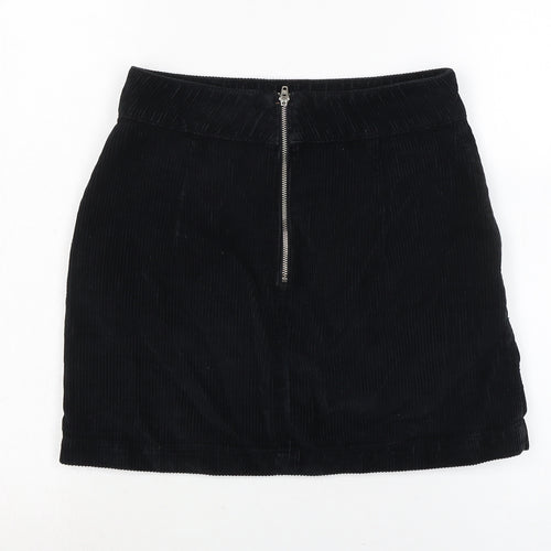 Topshop Womens Black Cotton A-Line Skirt Size 10 Zip