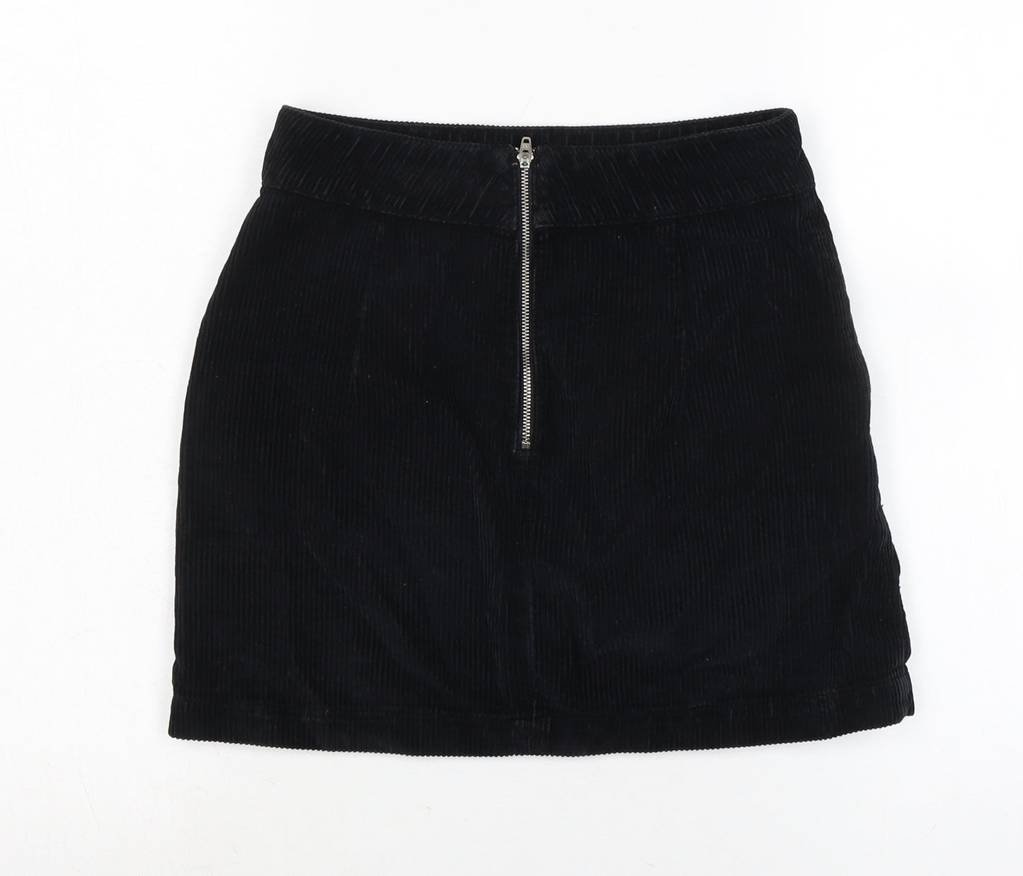 Topshop Womens Black Cotton A-Line Skirt Size 10 Zip