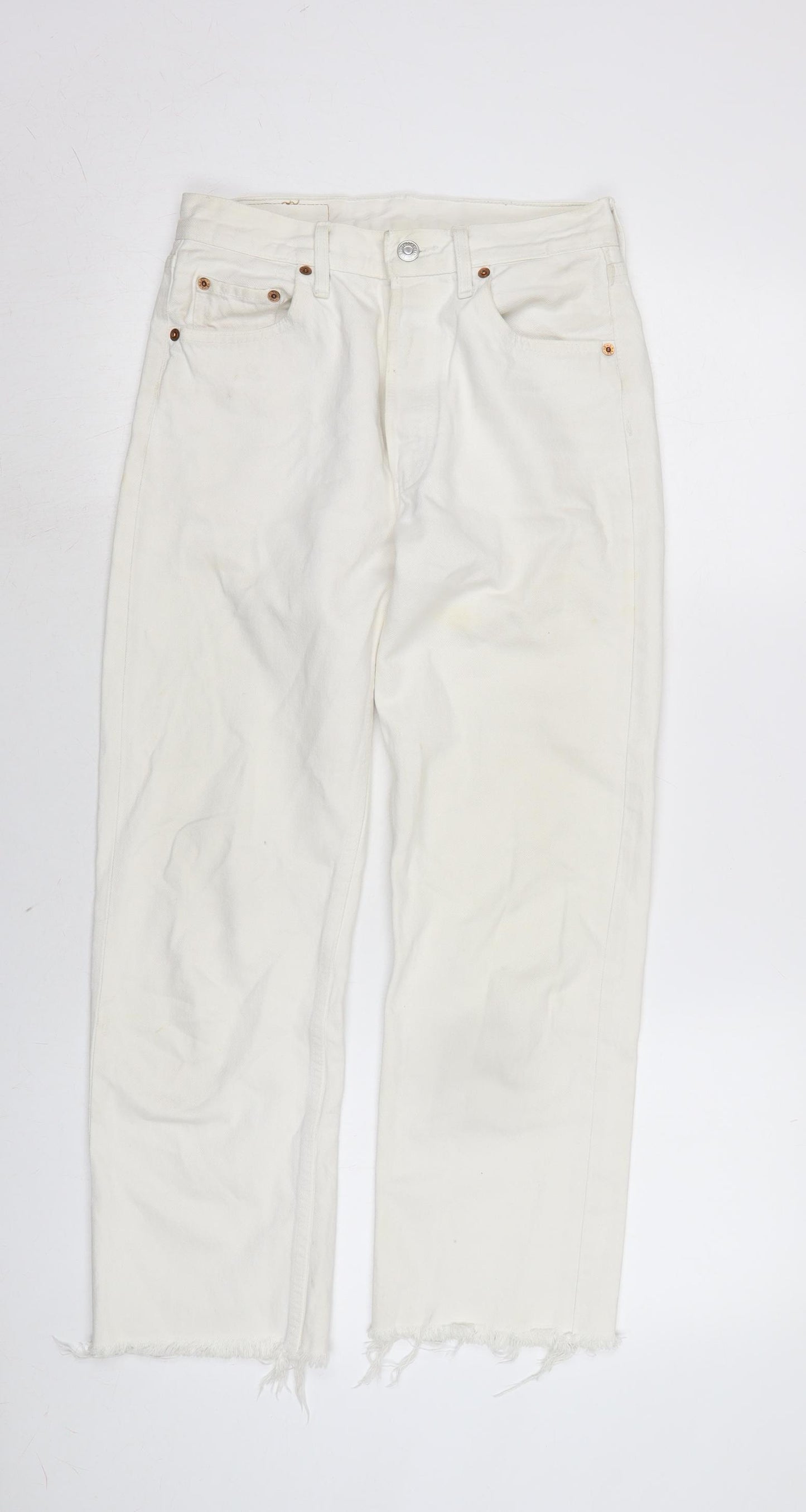 Levis Womens Ivory Cotton Straight Jeans Size 26 in L25 in Regular Button - Raw Hem