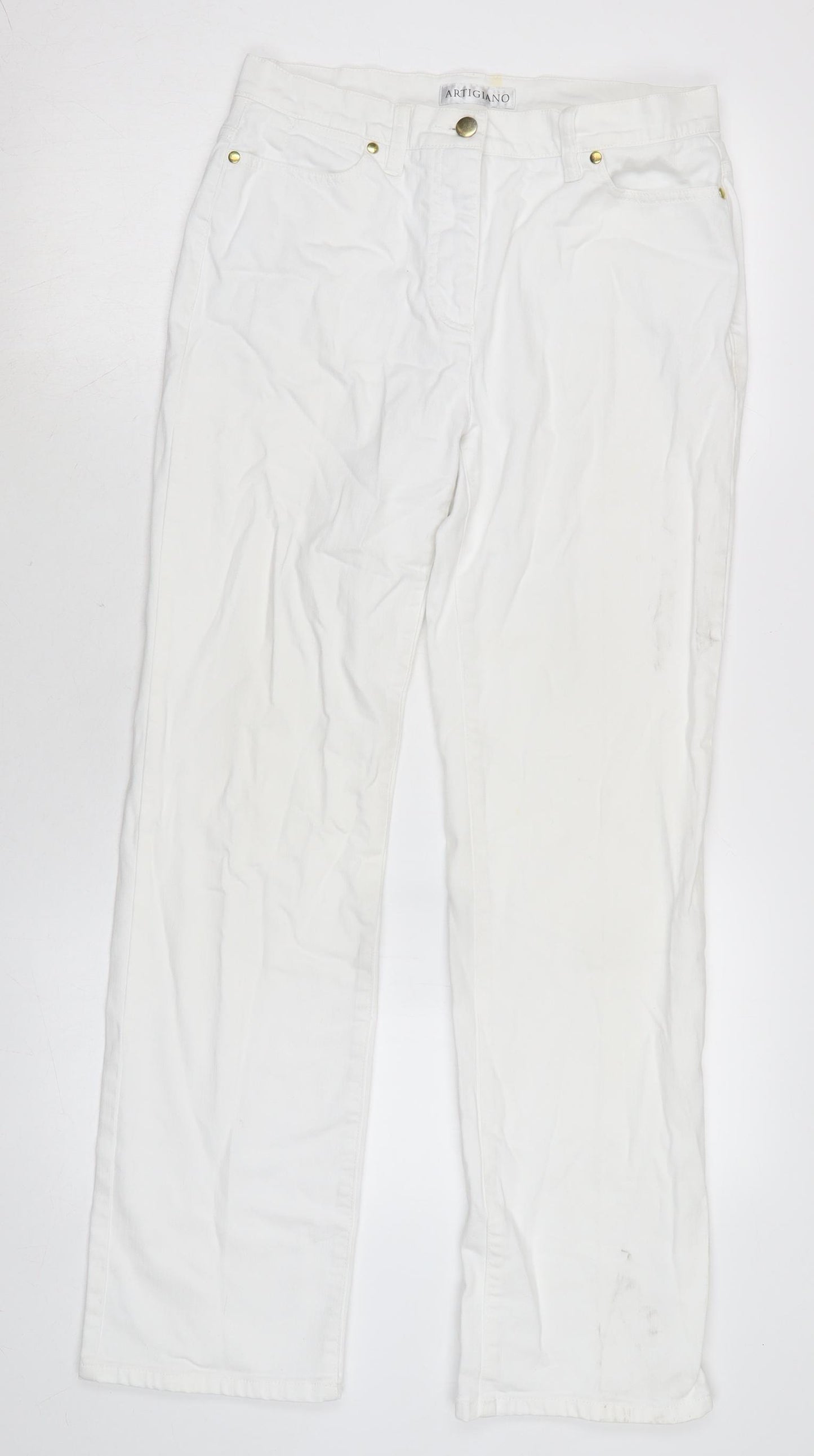 Artigiano Womens White Cotton Blend Straight Jeans Size 28 in L30 in Regular Zip