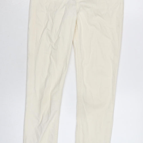 Denim & Co. Womens Ivory Cotton Blend Straight Jeans Size 8 L30 in Regular Zip - Vented at bottom.