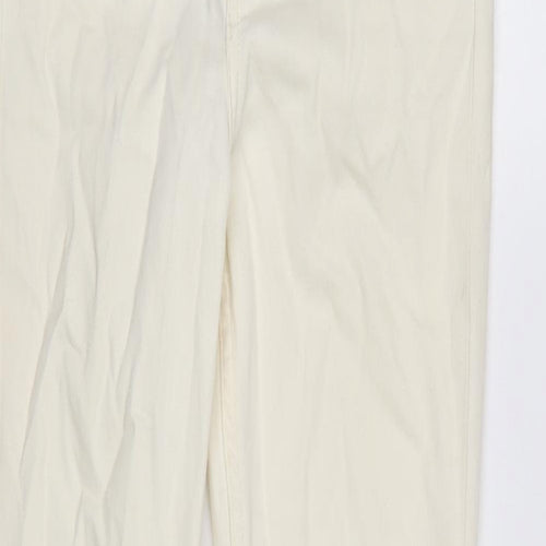 Denim & Co. Womens Ivory Cotton Blend Straight Jeans Size 8 L30 in Regular Zip - Vented at bottom.