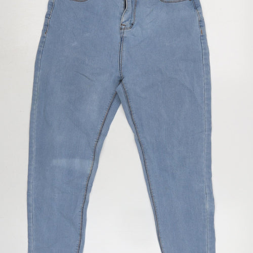 Marks and Spencer Womens Blue Cotton Blend Straight Jeans Size 10 L21 in Regular Zip - Raw Hem