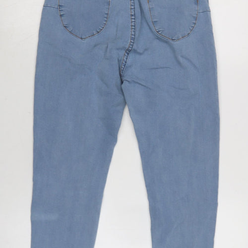 Marks and Spencer Womens Blue Cotton Blend Straight Jeans Size 10 L21 in Regular Zip - Raw Hem