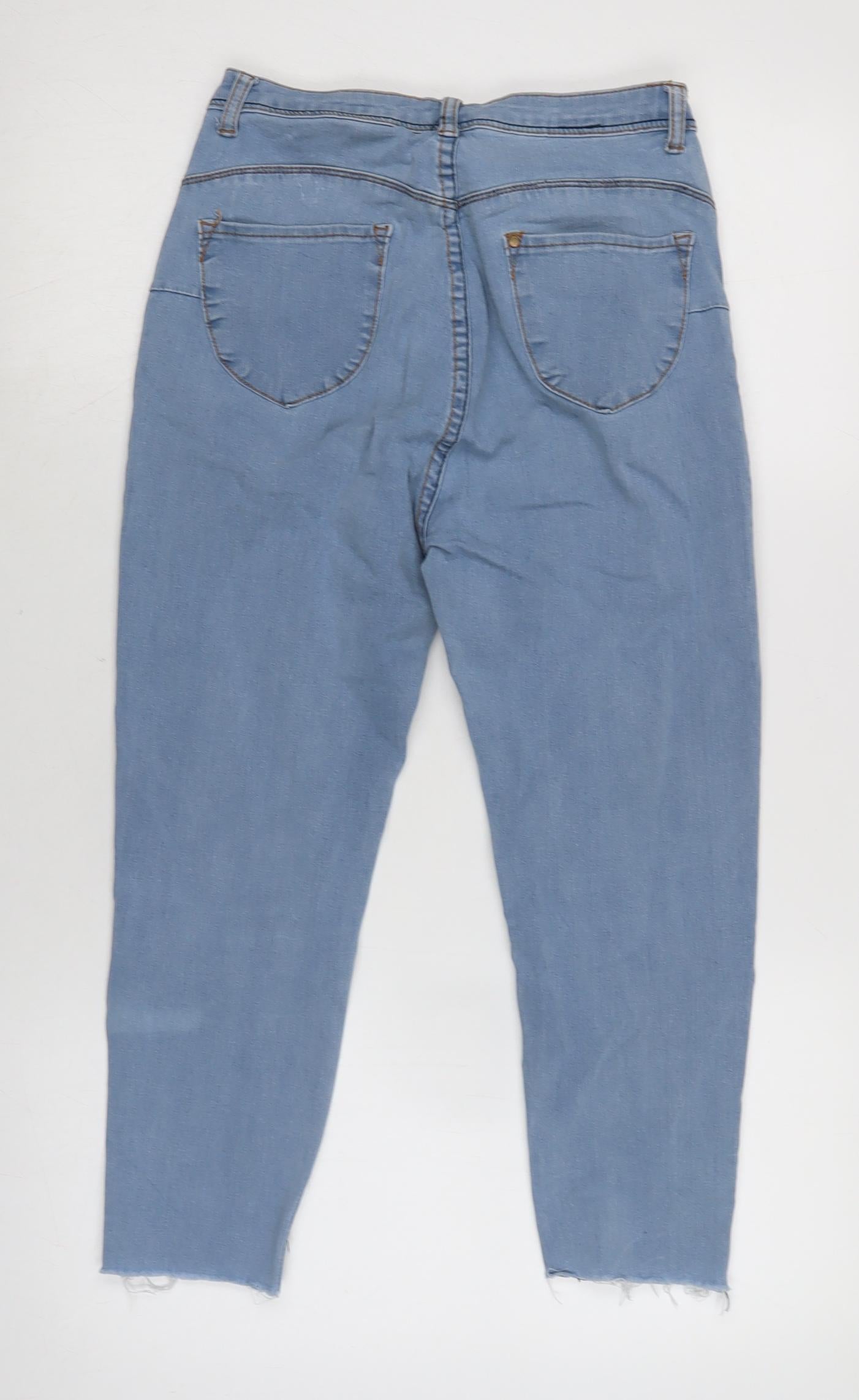 Marks and Spencer Womens Blue Cotton Blend Straight Jeans Size 10 L21 in Regular Zip - Raw Hem