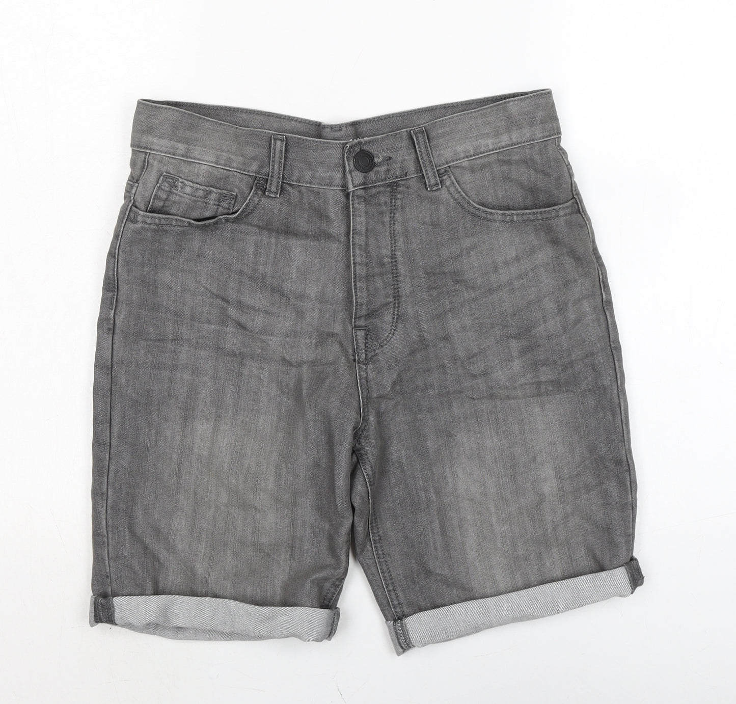 Denim & Co. Mens Grey Cotton Biker Shorts Size 30 in L10 in Regular Button
