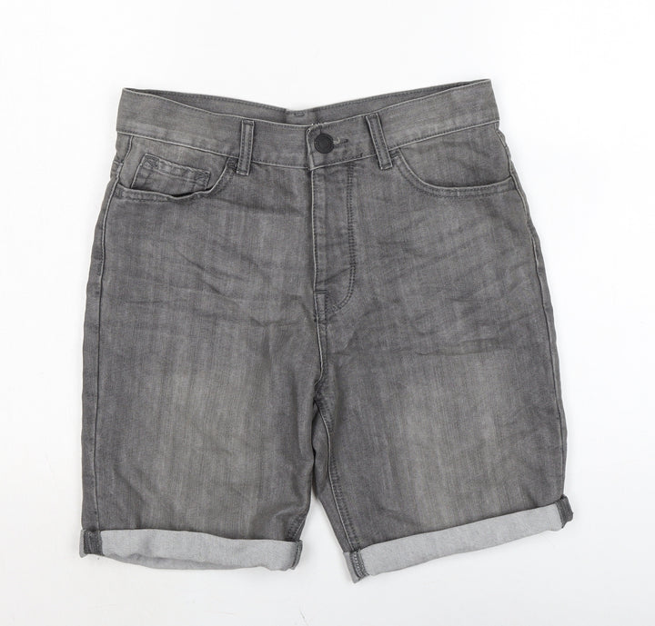 Denim & Co. Mens Grey Cotton Biker Shorts Size 30 in L10 in Regular Button