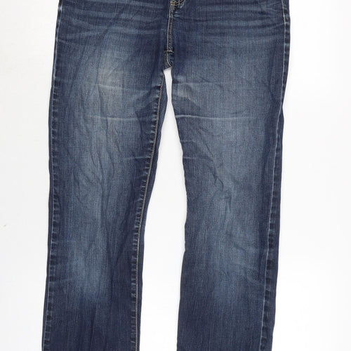 Marks and Spencer Womens Blue Cotton Blend Bootcut Jeans Size 10 L31 in Regular Zip