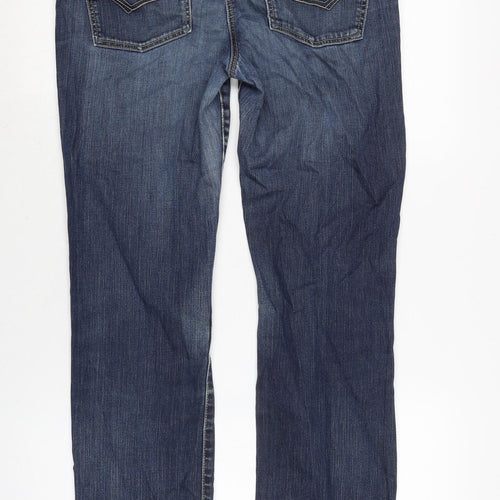 Marks and Spencer Womens Blue Cotton Blend Bootcut Jeans Size 10 L31 in Regular Zip