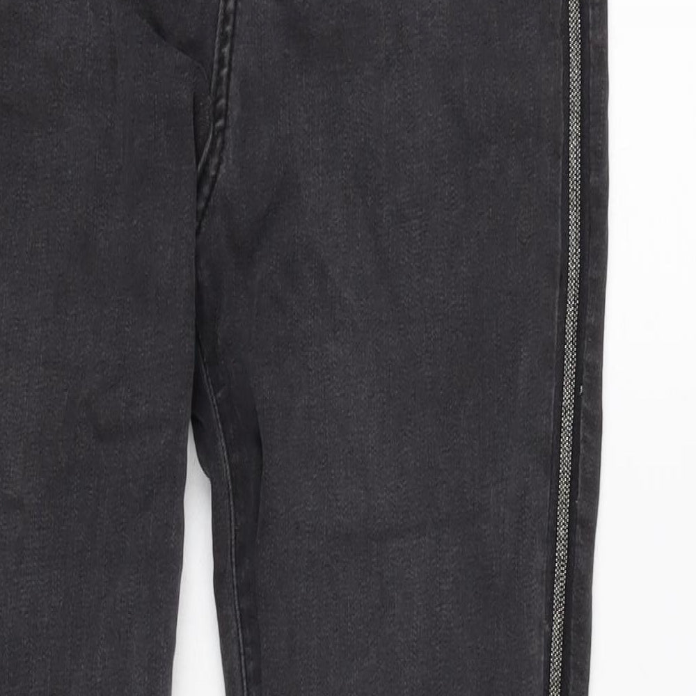 Mint Velvet Womens Grey Cotton Blend Tapered Jeans Size 12 L28 in Regular Zip - Beaded stripes to side.