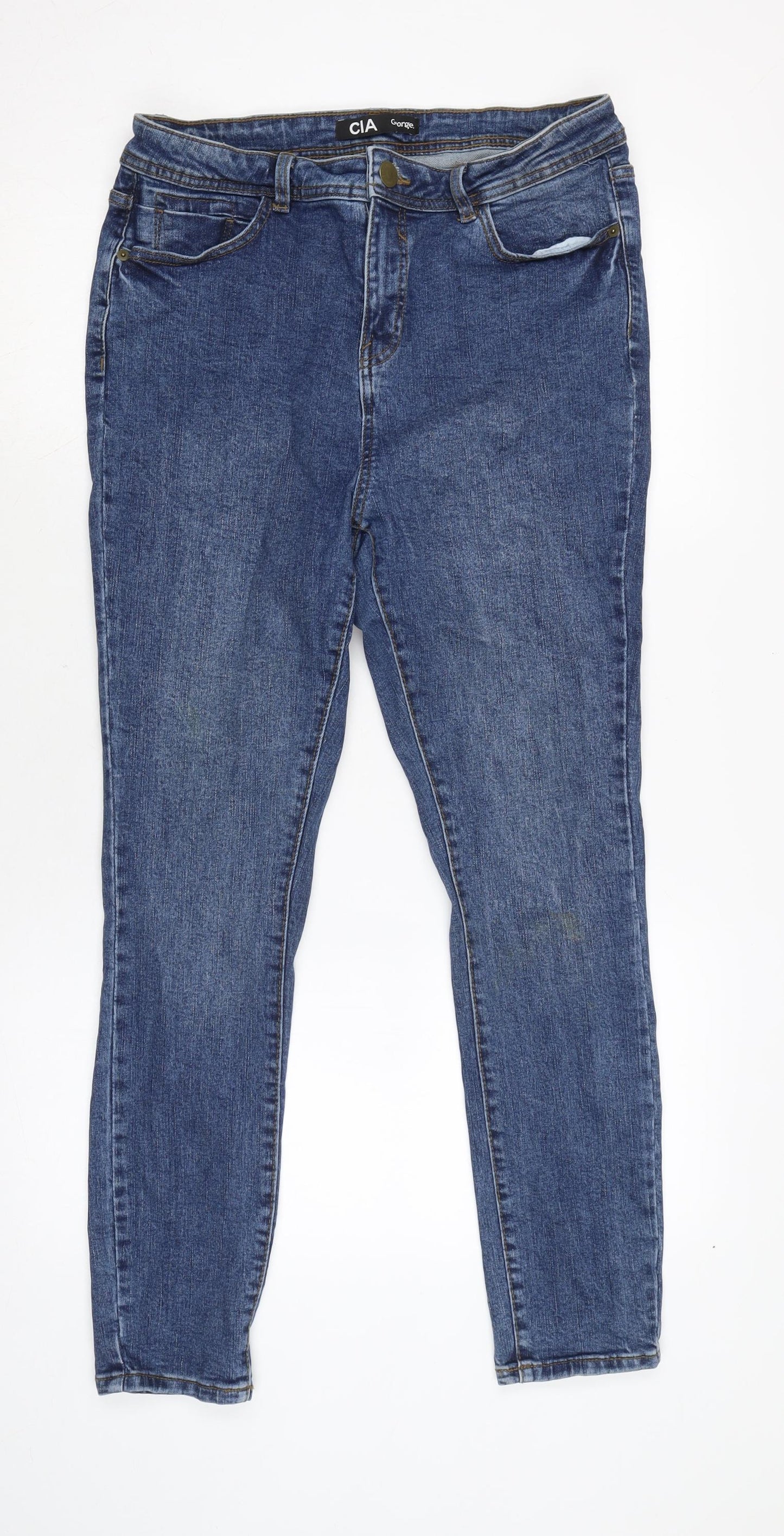 George Womens Blue Cotton Blend Tapered Jeans Size 14 L28 in Regular Zip