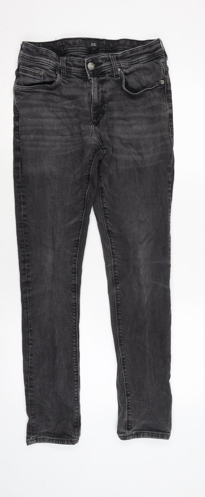 River Island Mens Grey Cotton Blend Straight Jeans Size 30 in L30 in Regular Zip