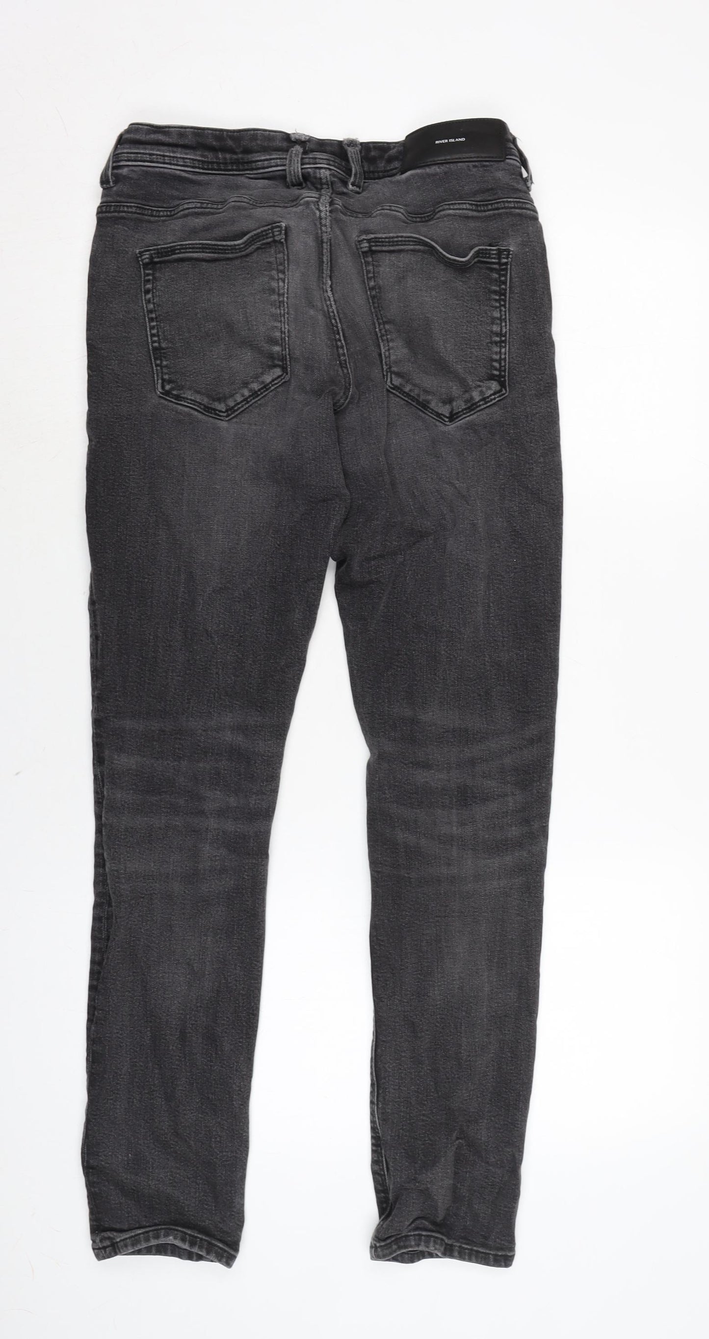 River Island Mens Grey Cotton Blend Straight Jeans Size 30 in L30 in Regular Zip