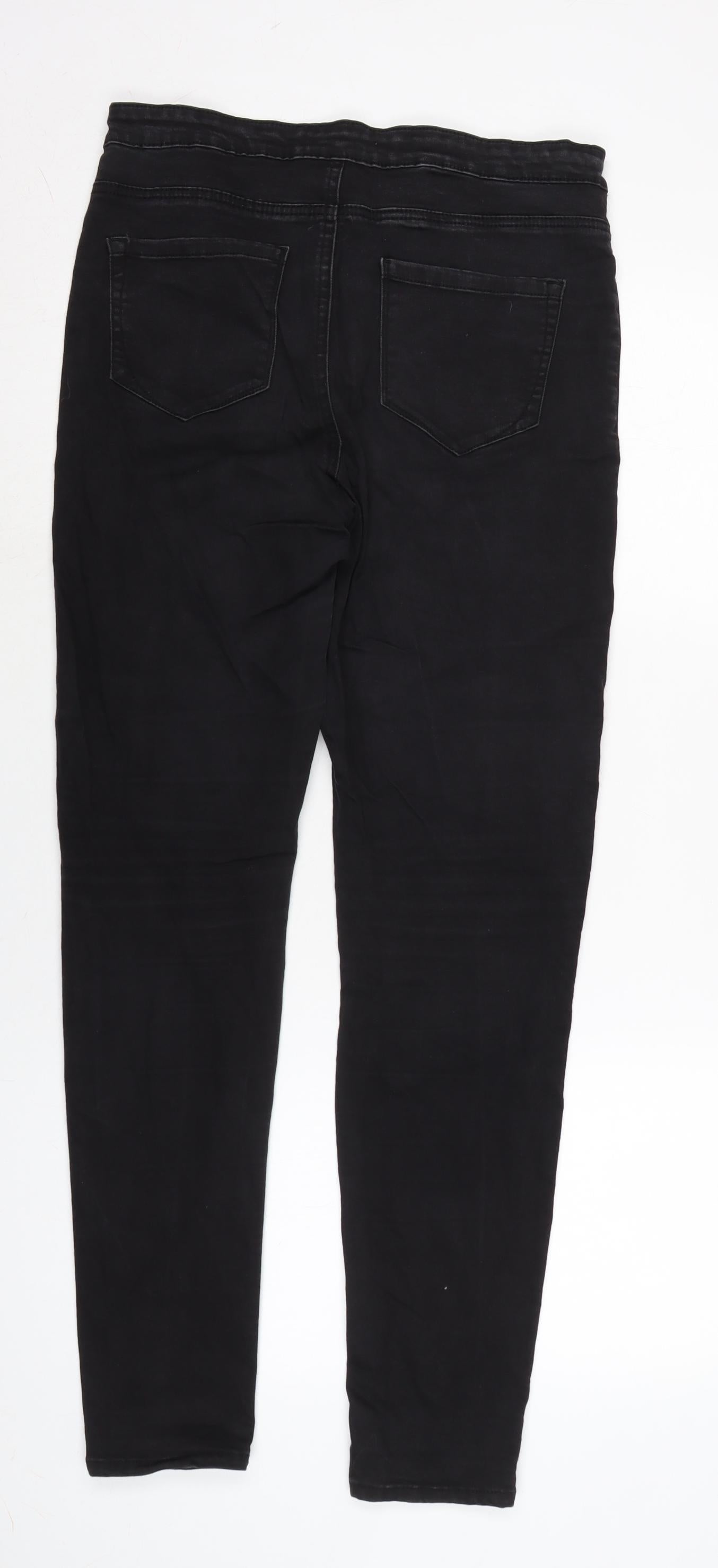 Denim & Co. Womens Black Cotton Blend Tapered Jeans Size 14 L31 in Regular Zip