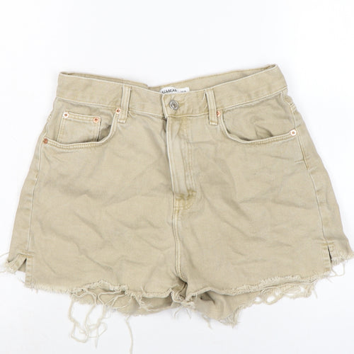 Pull&Bear Womens Beige Cotton Cut-Off Shorts Size 10 Regular Zip