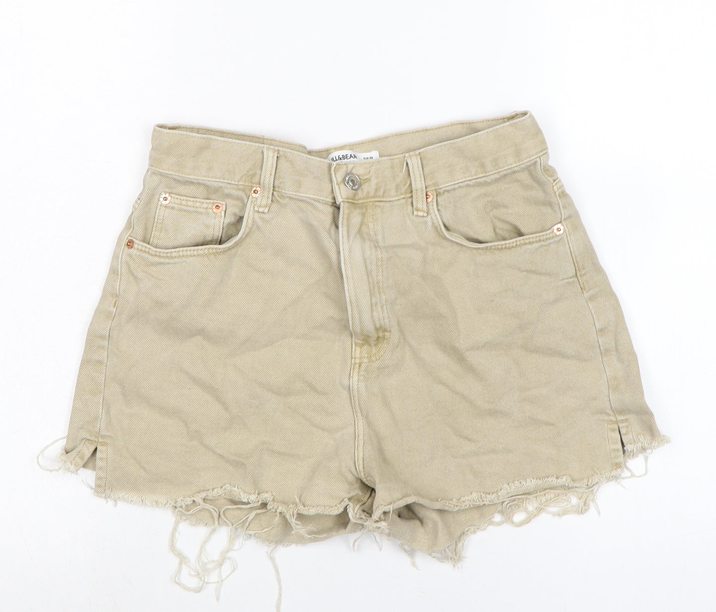 Pull&Bear Womens Beige Cotton Cut-Off Shorts Size 10 Regular Zip