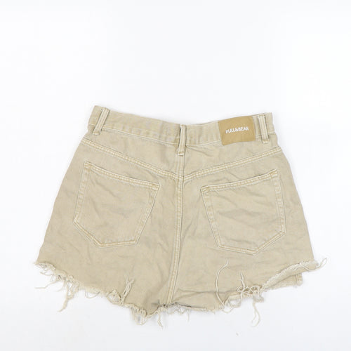 Pull&Bear Womens Beige Cotton Cut-Off Shorts Size 10 Regular Zip