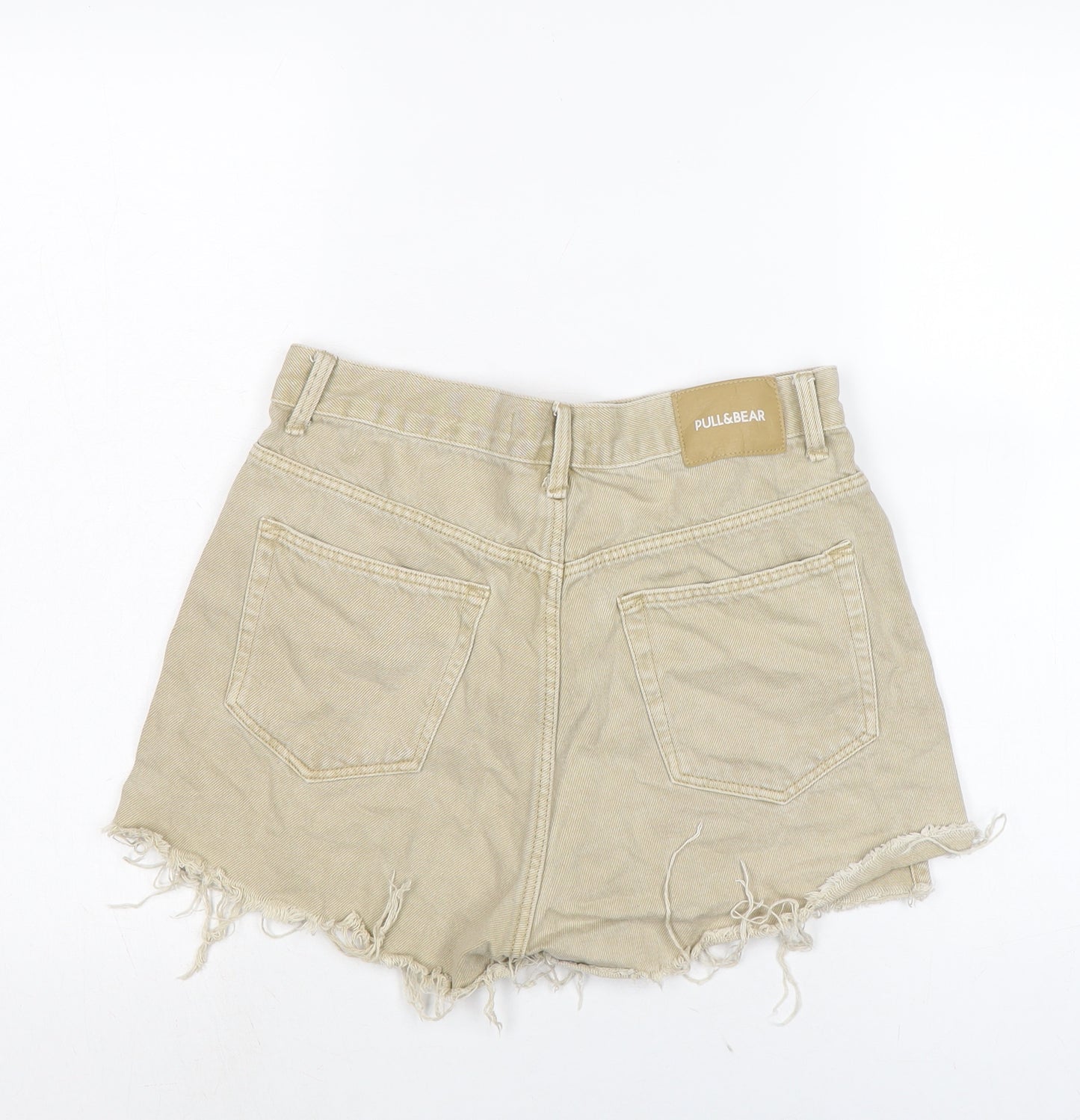 Pull&Bear Womens Beige Cotton Cut-Off Shorts Size 10 Regular Zip