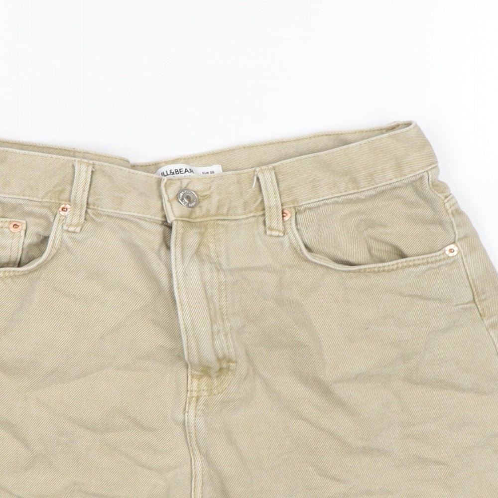 Pull&Bear Womens Beige Cotton Cut-Off Shorts Size 10 Regular Zip