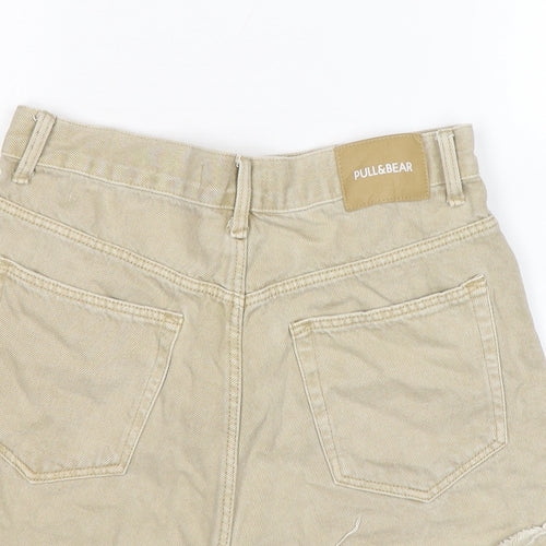 Pull&Bear Womens Beige Cotton Cut-Off Shorts Size 10 Regular Zip