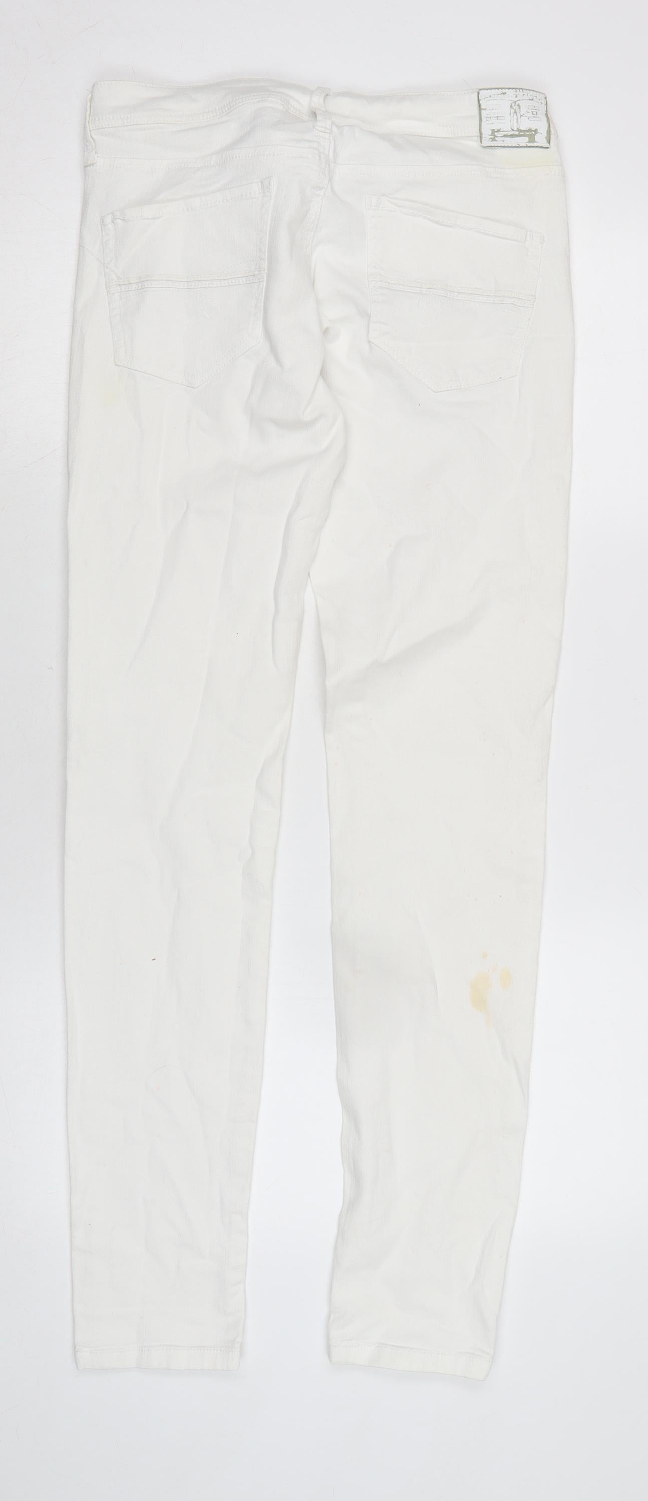 Mango Womens White Cotton Blend Straight Jeans Size 10 L32 in Regular Zip