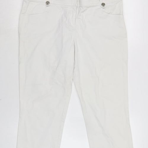 Wallis Womens White Cotton Blend Cropped Jeans Size 14 L20 in Regular Zip