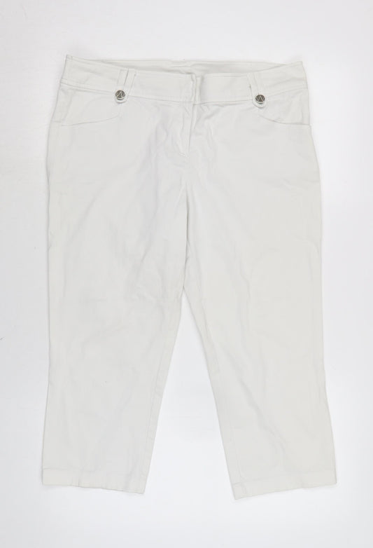 Wallis Womens White Cotton Blend Cropped Jeans Size 14 L20 in Regular Zip