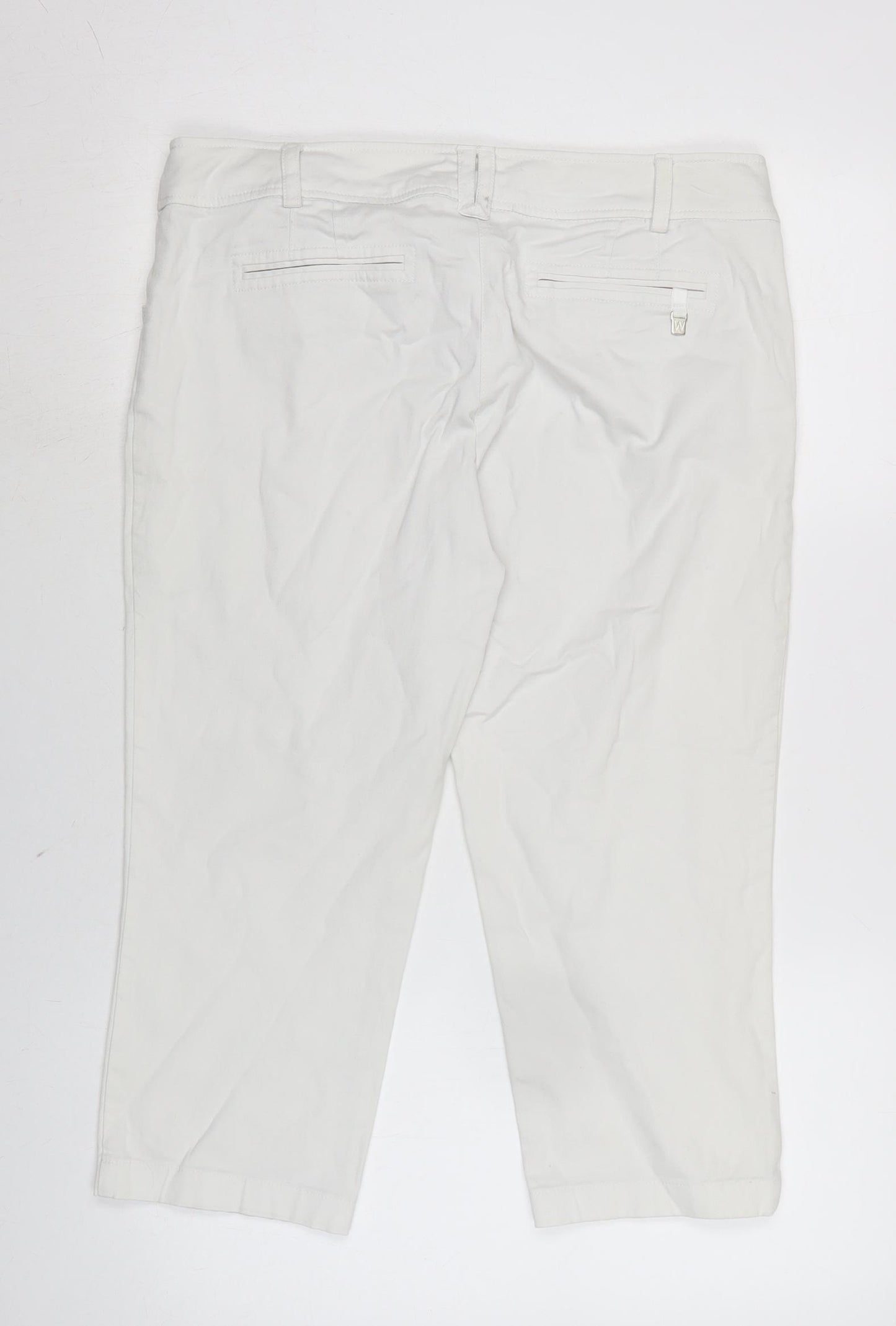 Wallis Womens White Cotton Blend Cropped Jeans Size 14 L20 in Regular Zip