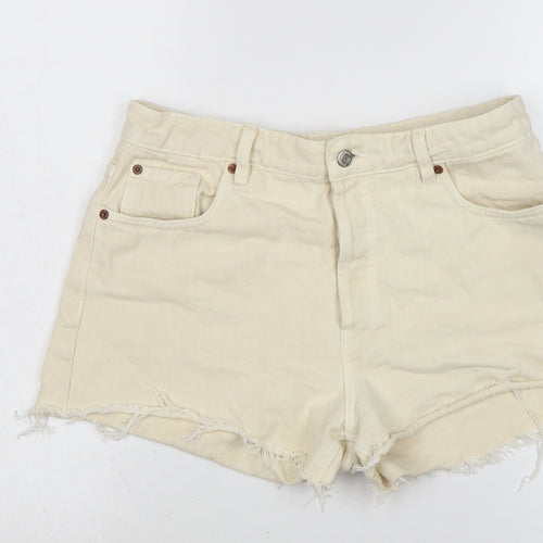 Zara Womens Ivory Cotton Cut-Off Shorts Size 12 Regular Zip