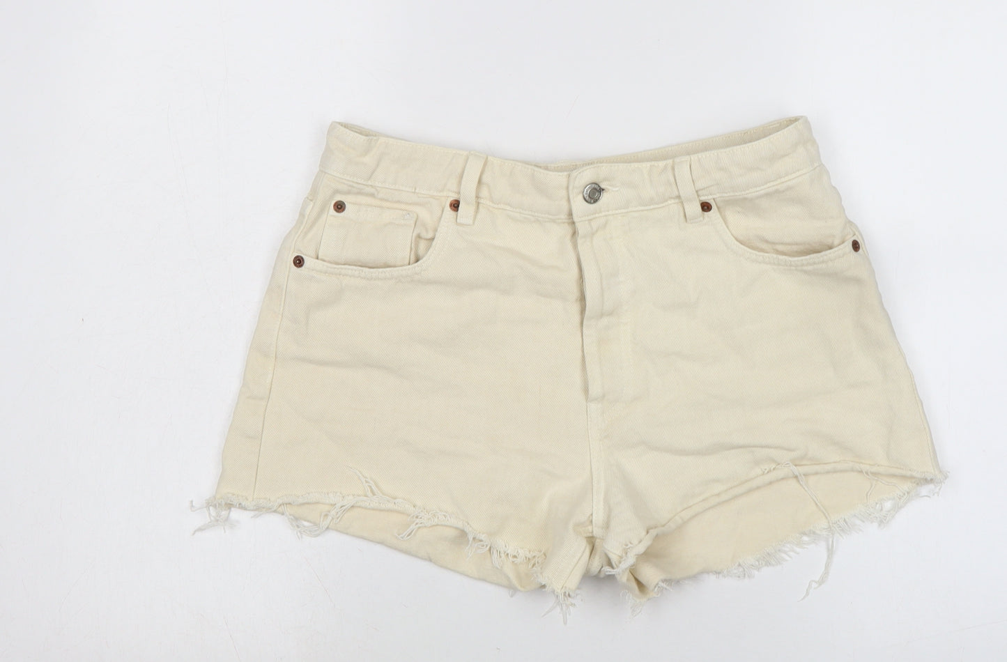 Zara Womens Ivory Cotton Cut-Off Shorts Size 12 Regular Zip