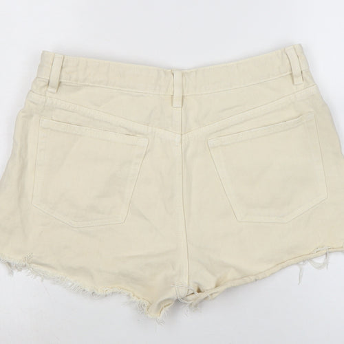 Zara Womens Ivory Cotton Cut-Off Shorts Size 12 Regular Zip