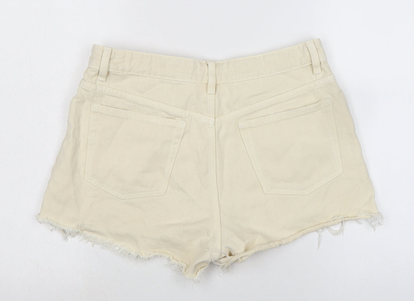 Zara Womens Ivory Cotton Cut-Off Shorts Size 12 Regular Zip