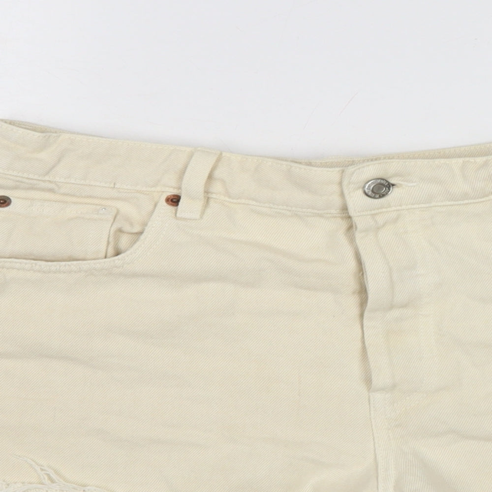 Zara Womens Ivory Cotton Cut-Off Shorts Size 12 Regular Zip