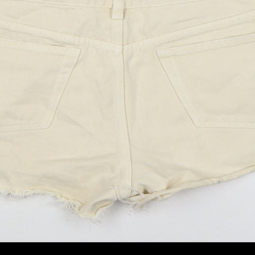 Zara Womens Ivory Cotton Cut-Off Shorts Size 12 Regular Zip