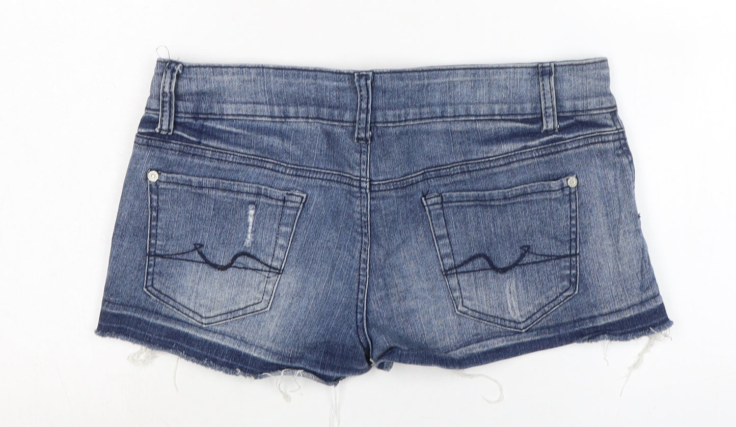 Denim & Co. Womens Blue Cotton Cut-Off Shorts Size 12 Regular Zip