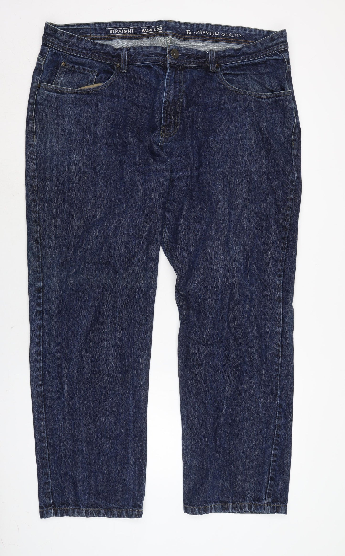 TU Mens Blue Cotton Blend Straight Jeans Size 44 in L32 in Regular Zip