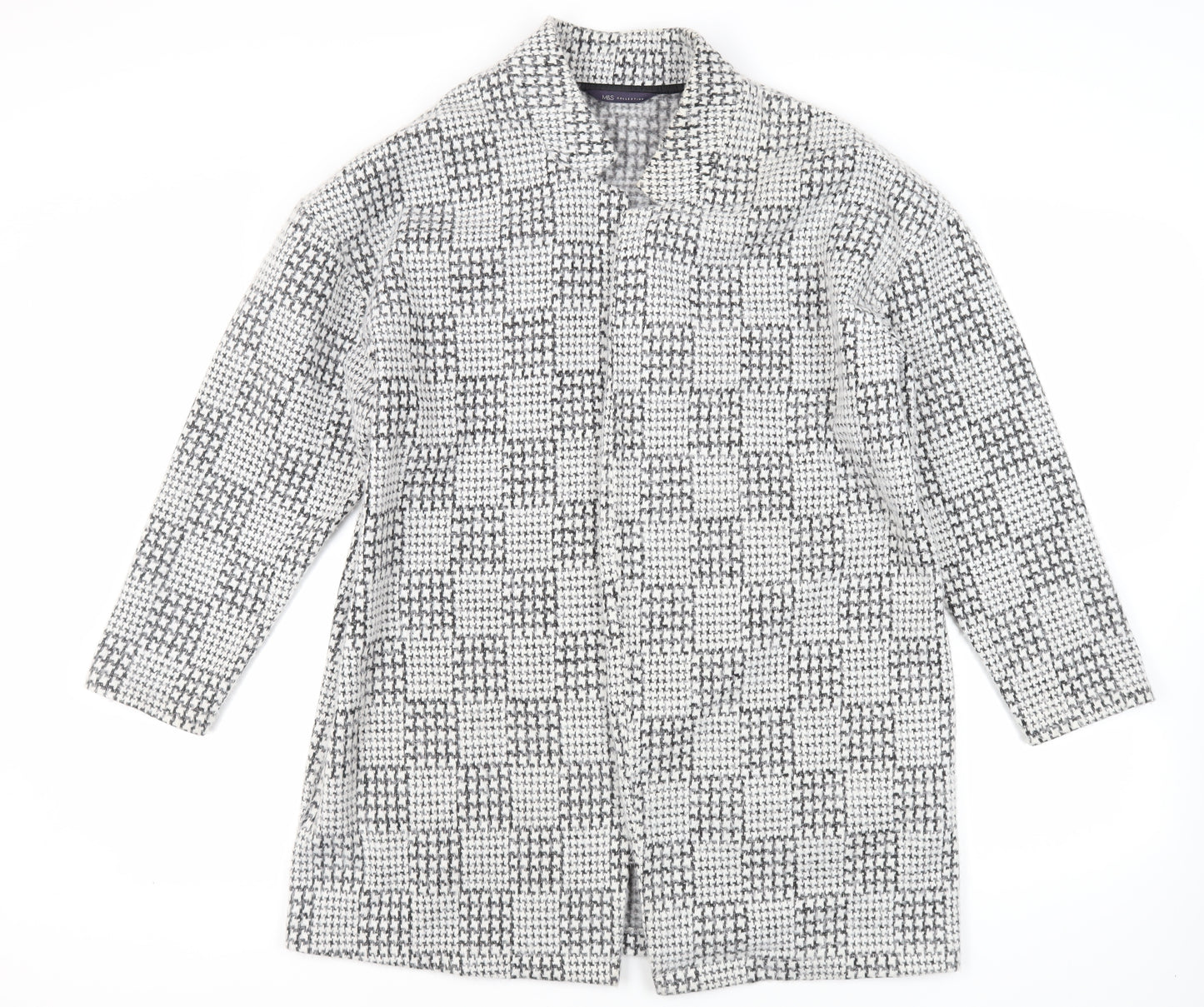 Marks and Spencer Womens Grey Geometric Overcoat Coat Size 18 - Open