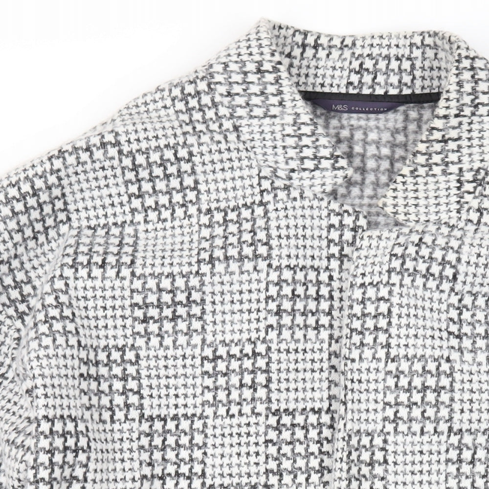 Marks and Spencer Womens Grey Geometric Overcoat Coat Size 18 - Open