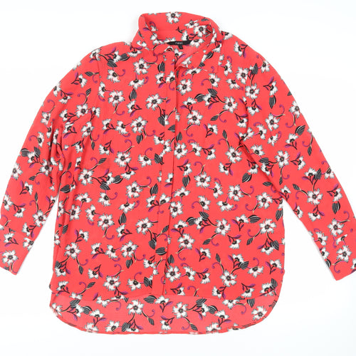 NEXT Womens Red Floral Polyester Basic Button-Up Size 18 Collared
